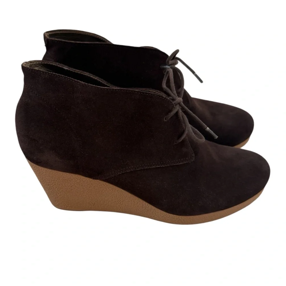 Talbots Dark Brown Suede Leather Lace-Up Ankle Boots Wedge Heel Size 8